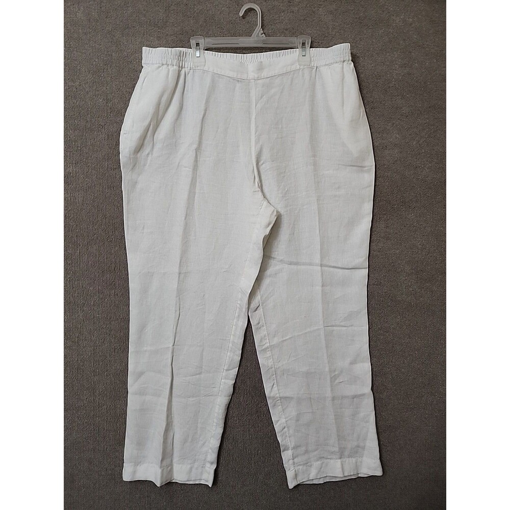 J Jill Linen Pants Womens 2X White Pull On Straight Leg Pockets Beach Vacation